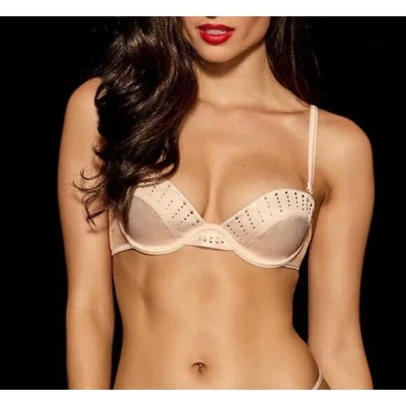 Honey Birdette SZ 34C Crystal Champagne Bra Underwire Demi Satin Adjustable New - Picture 1 of 12